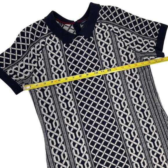 Tommy Hilfiger Navy & White Knit chain Sweater Dress Collar Size M wool - Picture 3 of 9